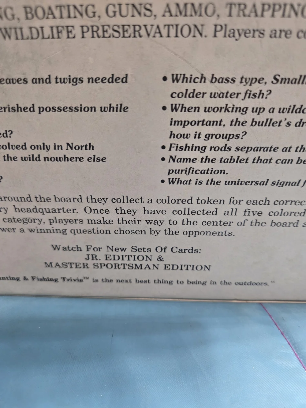 VTG Hunting and Fishing Trivia Made In USA 1985 Mountainman Enterprises